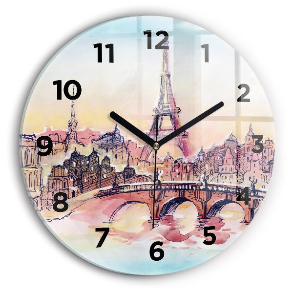 Round glass clock Painted Landscape of Paris