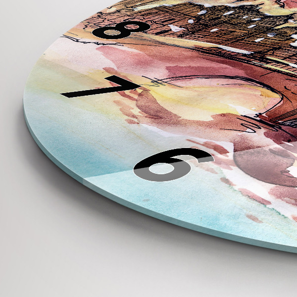 Round glass clock Painted Landscape of Paris