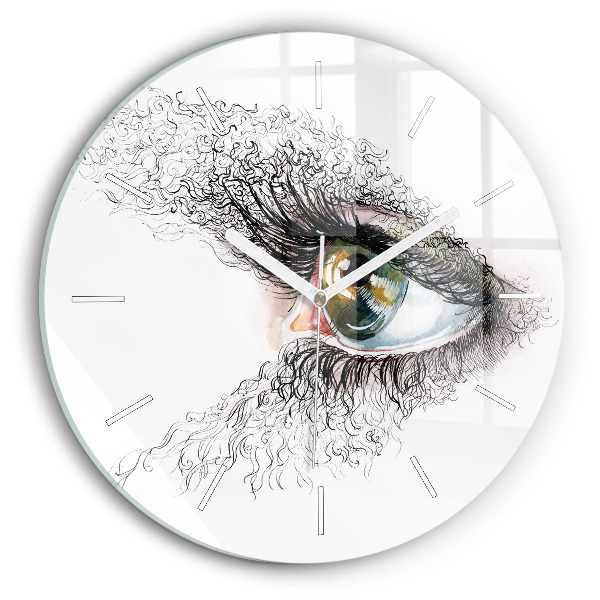 Round glass clock Drawing of a human eye