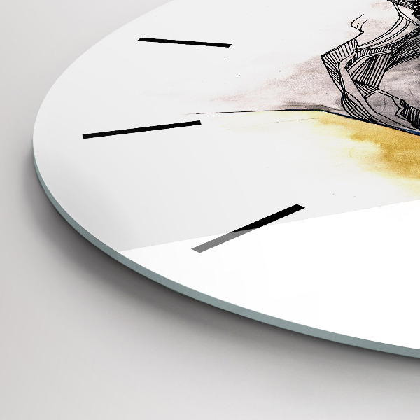 Round glass clock Love kiss drawing