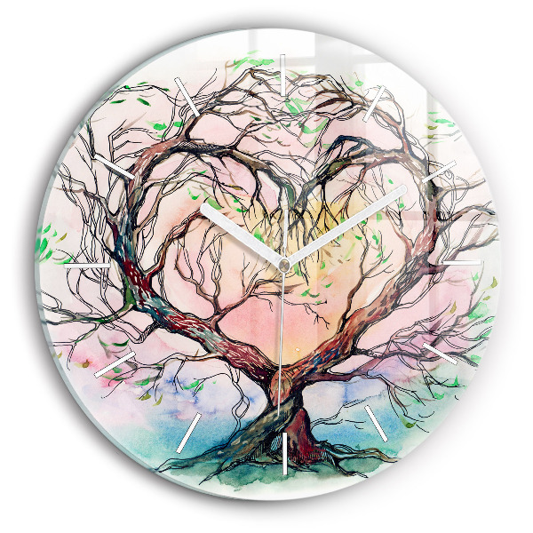 Round glass clock Tree the heart of nature