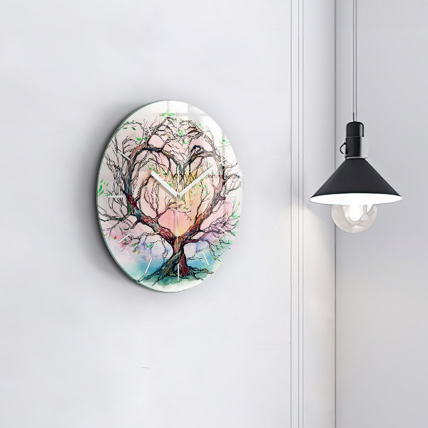 Round glass clock Tree the heart of nature