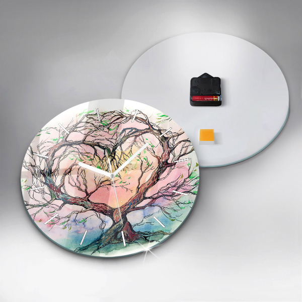 Round glass clock Tree the heart of nature