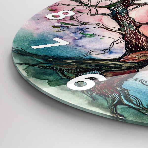 Round glass clock Tree the heart of nature