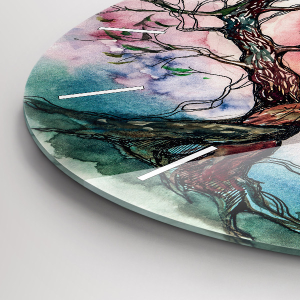 Round glass clock Tree the heart of nature