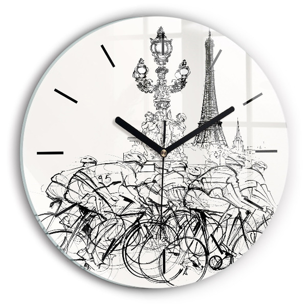 Round glass clock Cycling race drawing