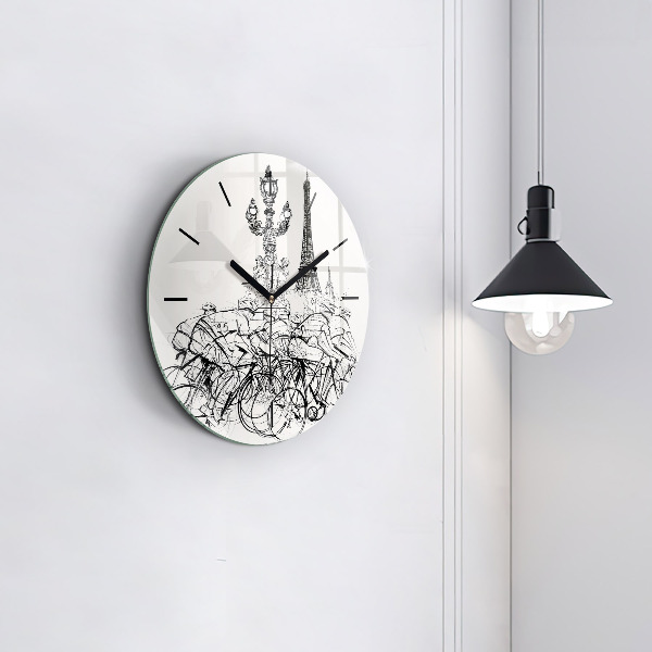 Round glass clock Cycling race drawing