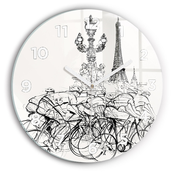 Round glass clock Cycling race drawing