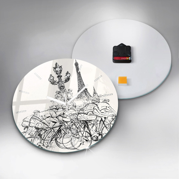 Round glass clock Cycling race drawing