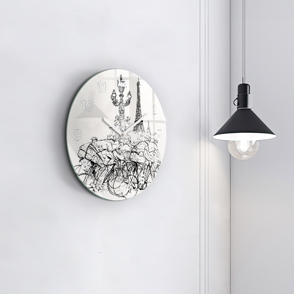 Round glass clock Cycling race drawing