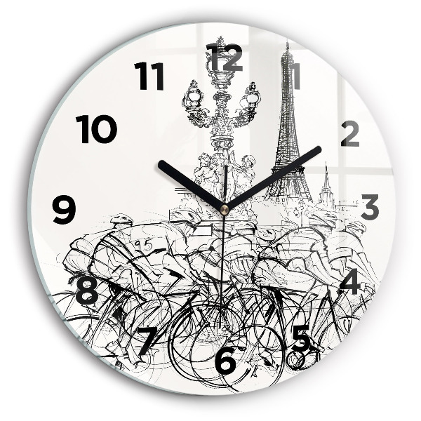 Round glass clock Cycling race drawing