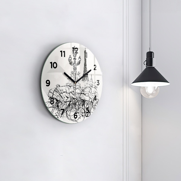 Round glass clock Cycling race drawing