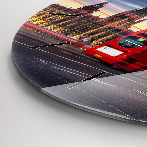 Round glass clock Red London Bus