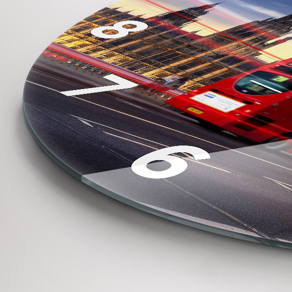 Round glass clock Red London Bus