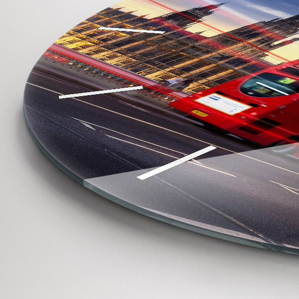 Round glass clock Red London Bus