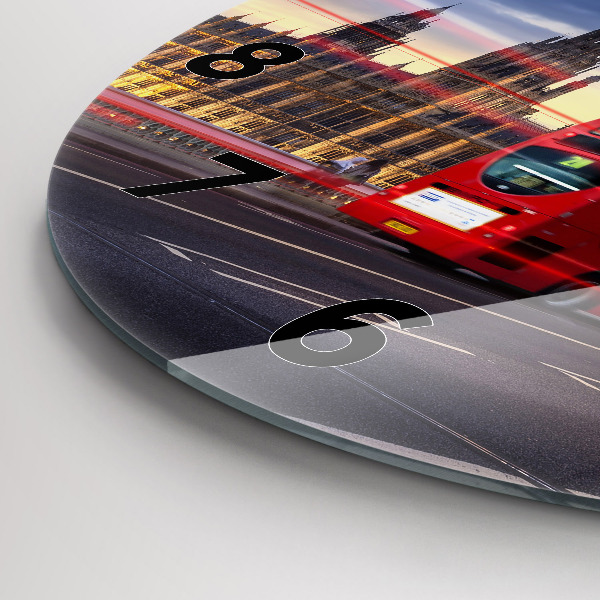 Round glass clock Red London Bus