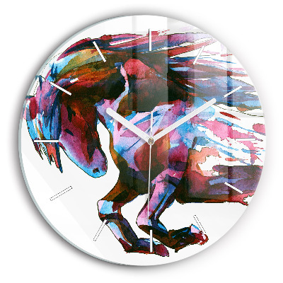 Round glass clock A horse on the run