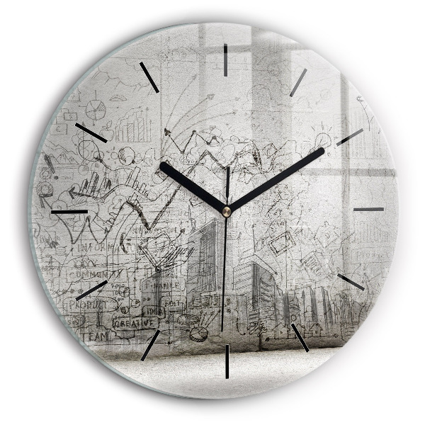 Round glass clock City sketch