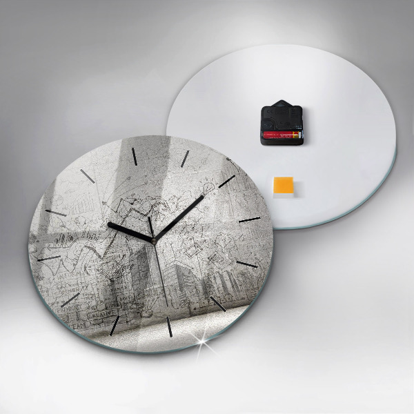 Round glass clock City sketch