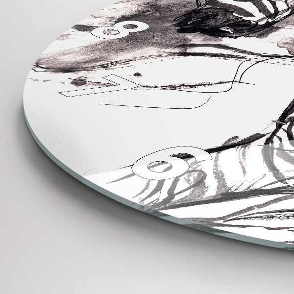 Round glass clock Woman and zebras