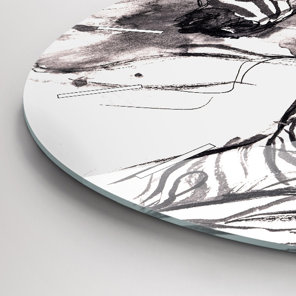 Round glass clock Woman and zebras