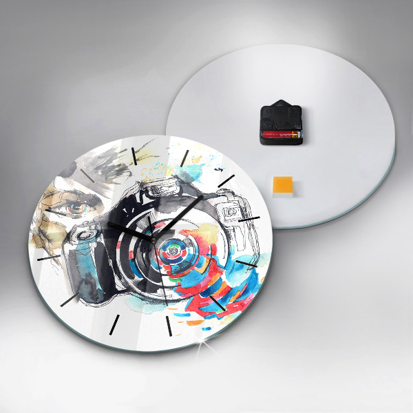Round glass clock Woman photographer