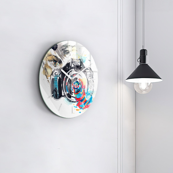 Round glass clock Woman photographer