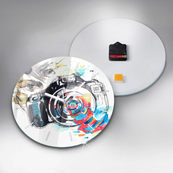 Round glass clock Woman photographer