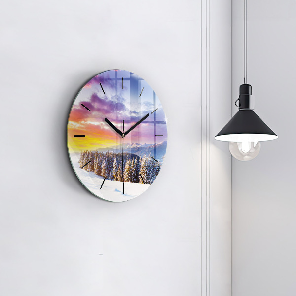 Round glass clock Winter Mountain Landscape