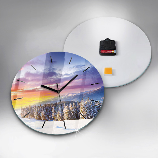 Round glass clock Winter Mountain Landscape