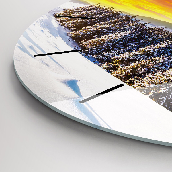 Round glass clock Winter Mountain Landscape