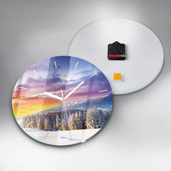 Round glass clock Winter Mountain Landscape