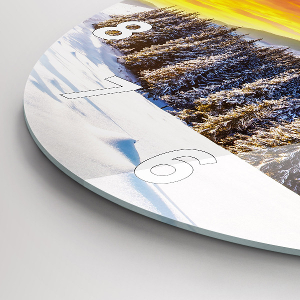 Round glass clock Winter Mountain Landscape