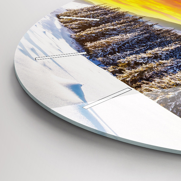 Round glass clock Winter Mountain Landscape