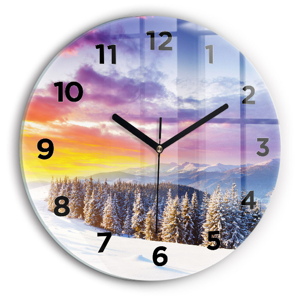 Round glass clock Winter Mountain Landscape