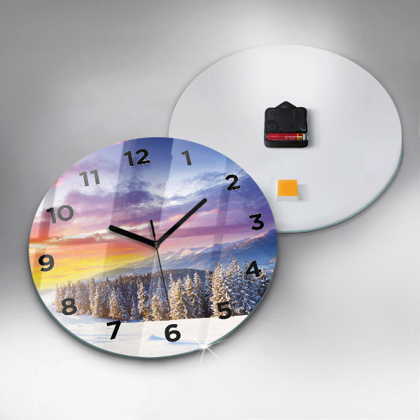 Round glass clock Winter Mountain Landscape
