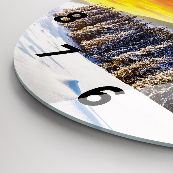 Round glass clock Winter Mountain Landscape
