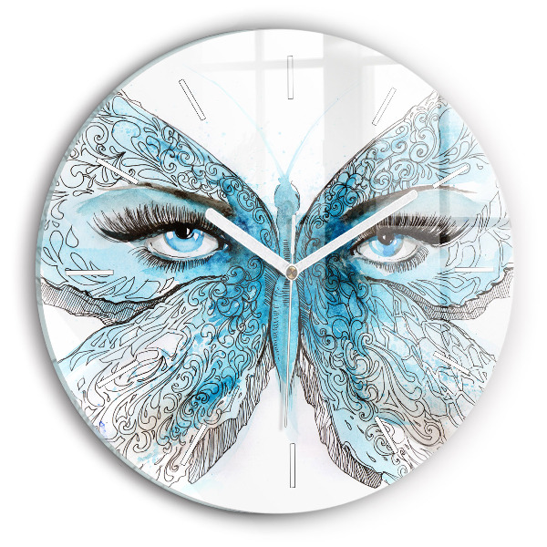 Round glass clock Butterfly face