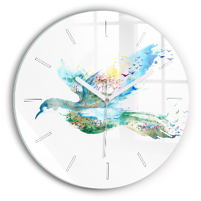 Round glass clock Abstraction of bird and spring