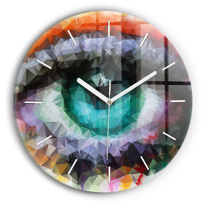 Round glass clock Colorful human eye