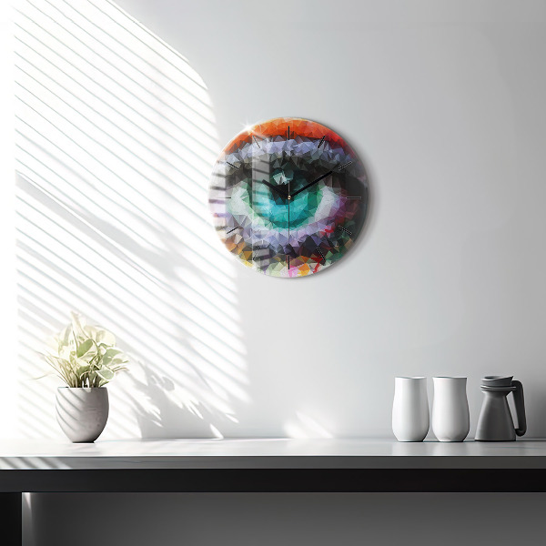 Round glass clock Colorful human eye