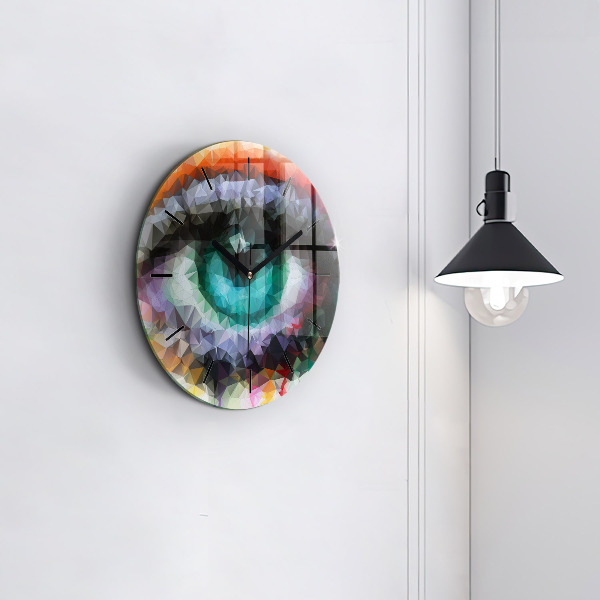 Round glass clock Colorful human eye