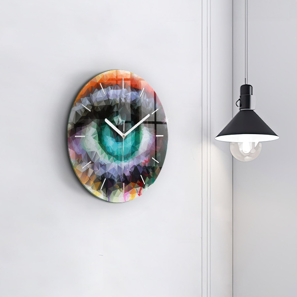 Round glass clock Colorful human eye