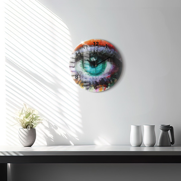 Round glass clock Colorful human eye