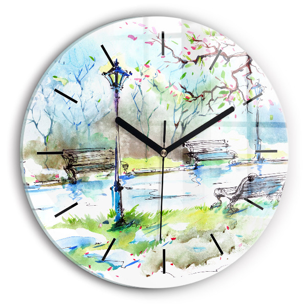Round glass clock Picturesque spring