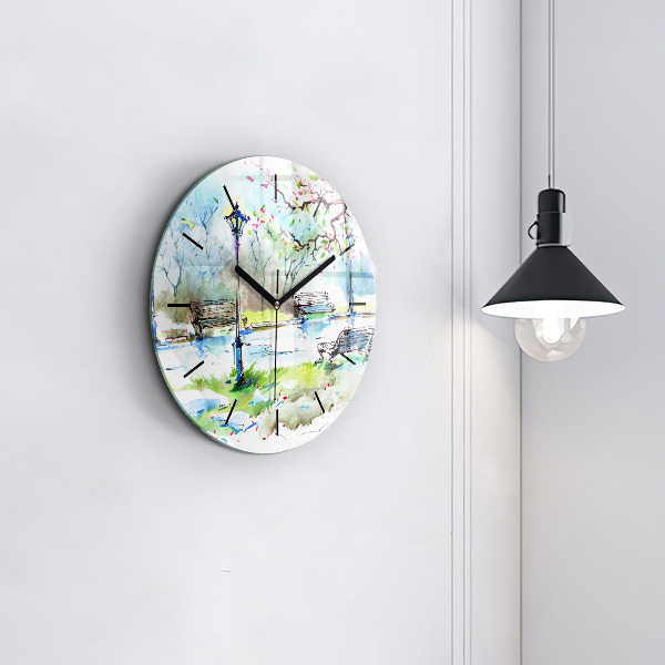 Round glass clock Picturesque spring