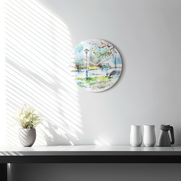 Round glass clock Picturesque spring