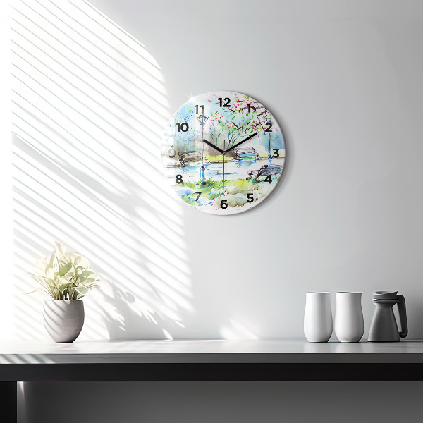 Round glass clock Picturesque spring