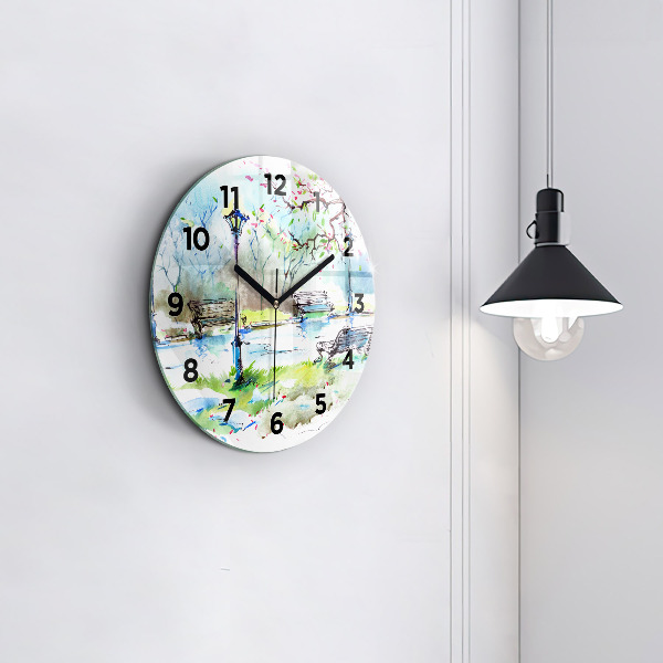 Round glass clock Picturesque spring