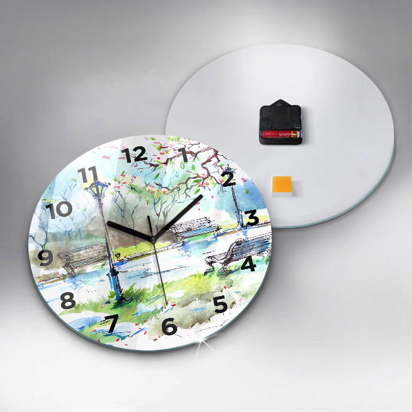 Round glass clock Picturesque spring